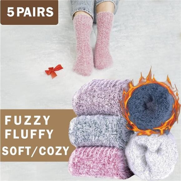 New 5 Pairs Fuzzy Soft Cozy Comfortable Socks for Women, Casual Sleep Comfy Sock - Picture 2 of 6